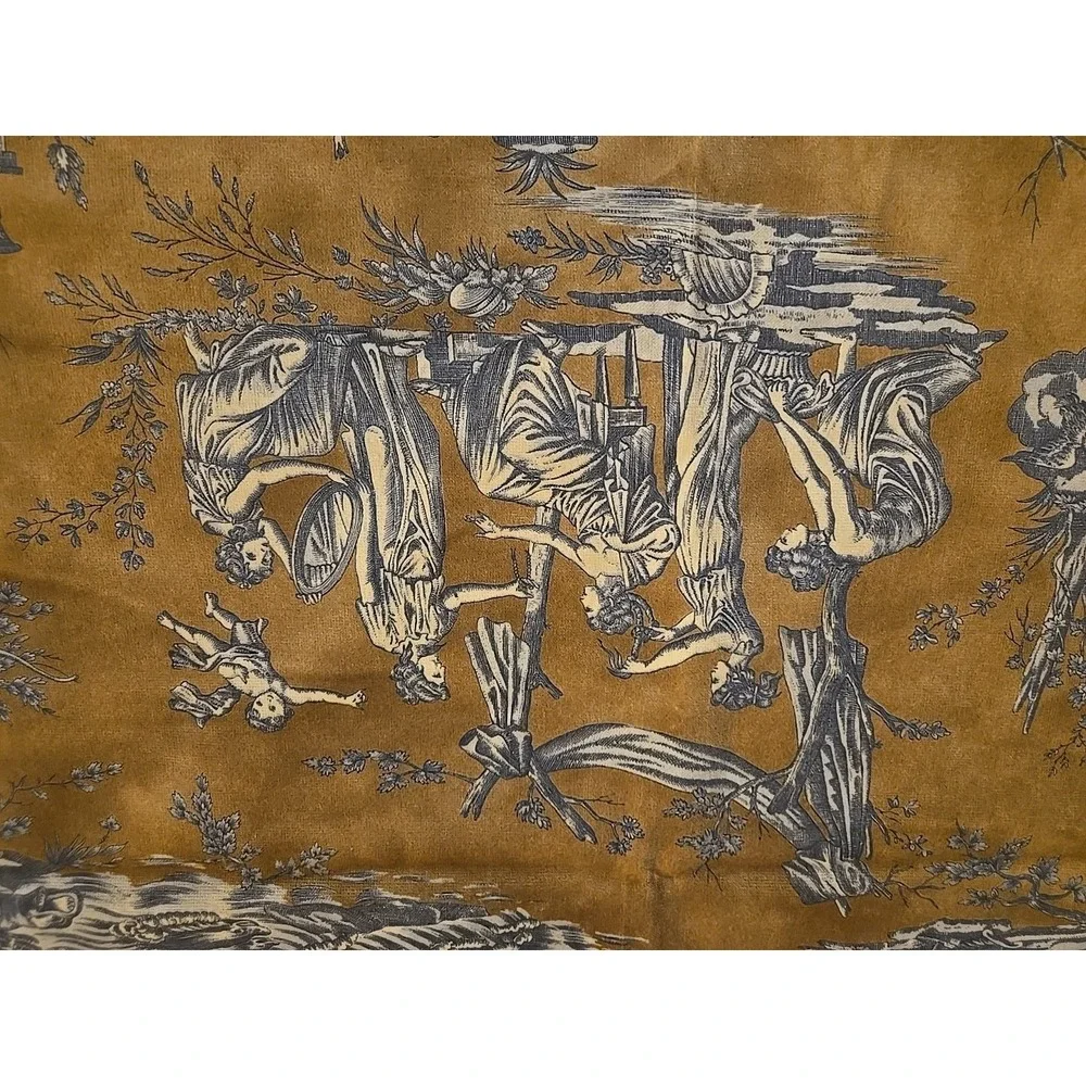 Vintage Toile de Jouy Fabric Panel – French Country Pastoral Scene – Red &‎ Blue